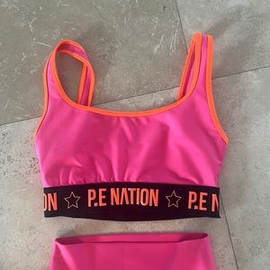 P E Nation sports bra biker shorts set top athletic